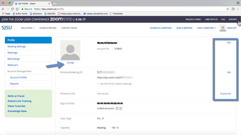 Zoom account settings screen