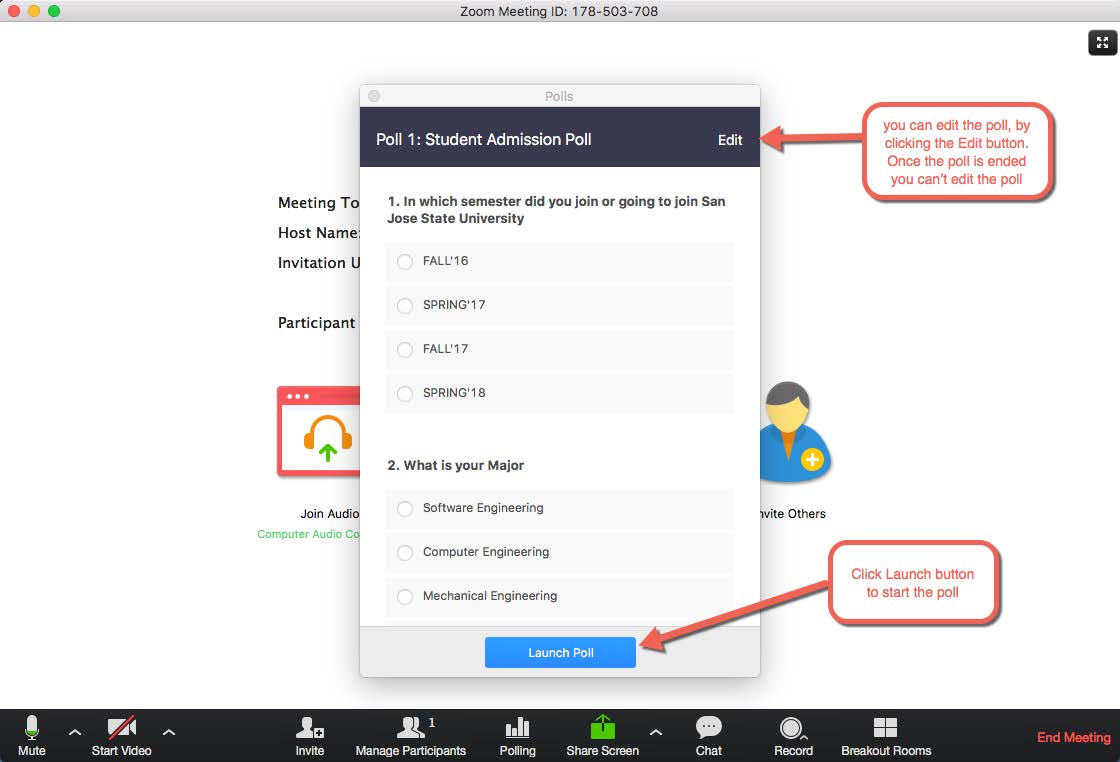 Zoom poll launch panel