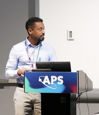 Photograph of Kassahun Betre giving a research talk.