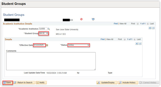 How to set effective date for Student Group?