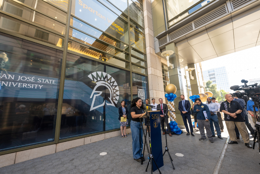 Press conference at Spartan Village on the Paseo