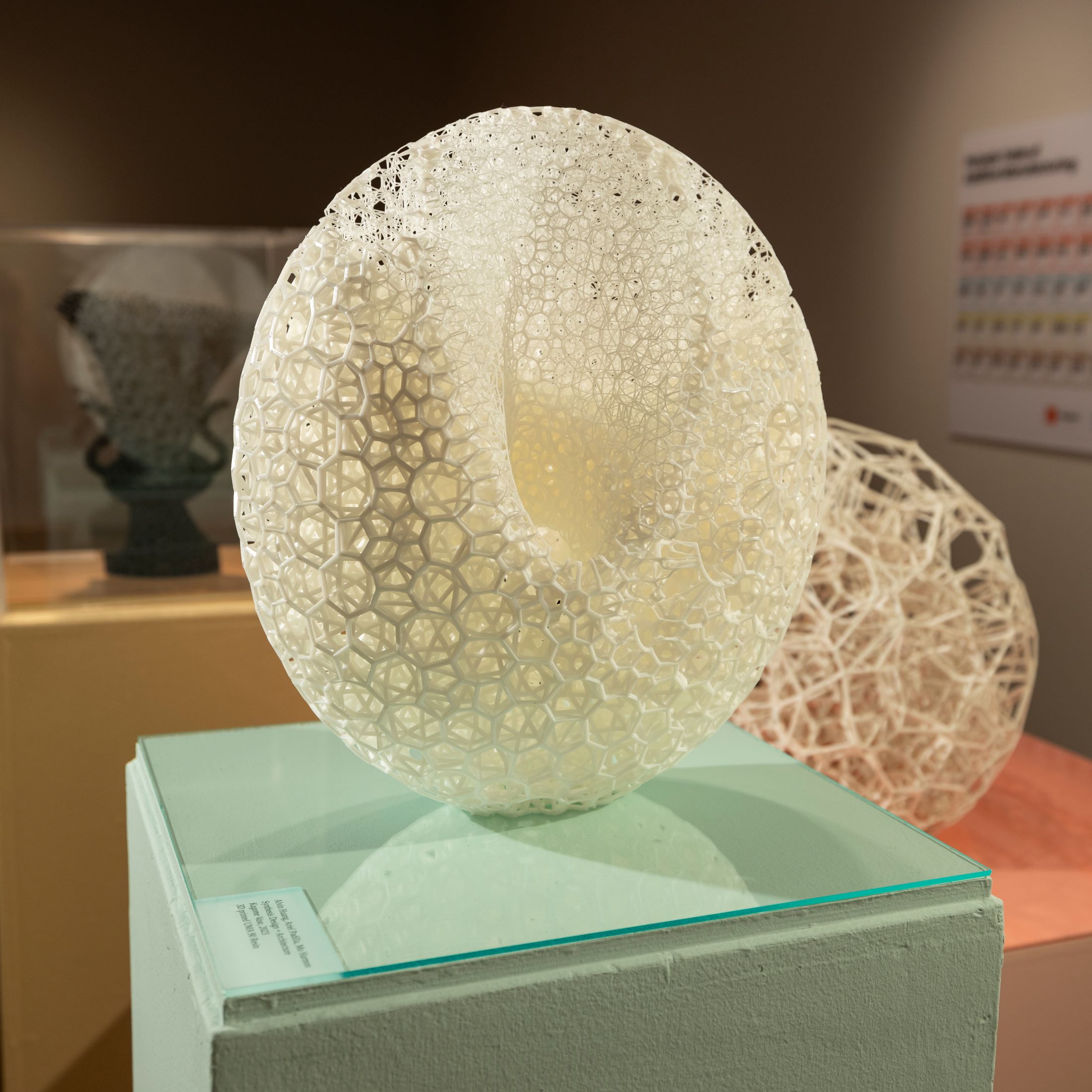 Artwork by Synthesis Design + Architecture - Alvin Huang, Ariel Padilla, Mo Harmon, Kagome Vase (2023). Photo by Galen Ducey. Artwork by Synthesis Design + Architecture - Alvin Huang, Ariel Padilla, Mo Harmon, Kagome Vase (2023). Photo by Galen Ducey.